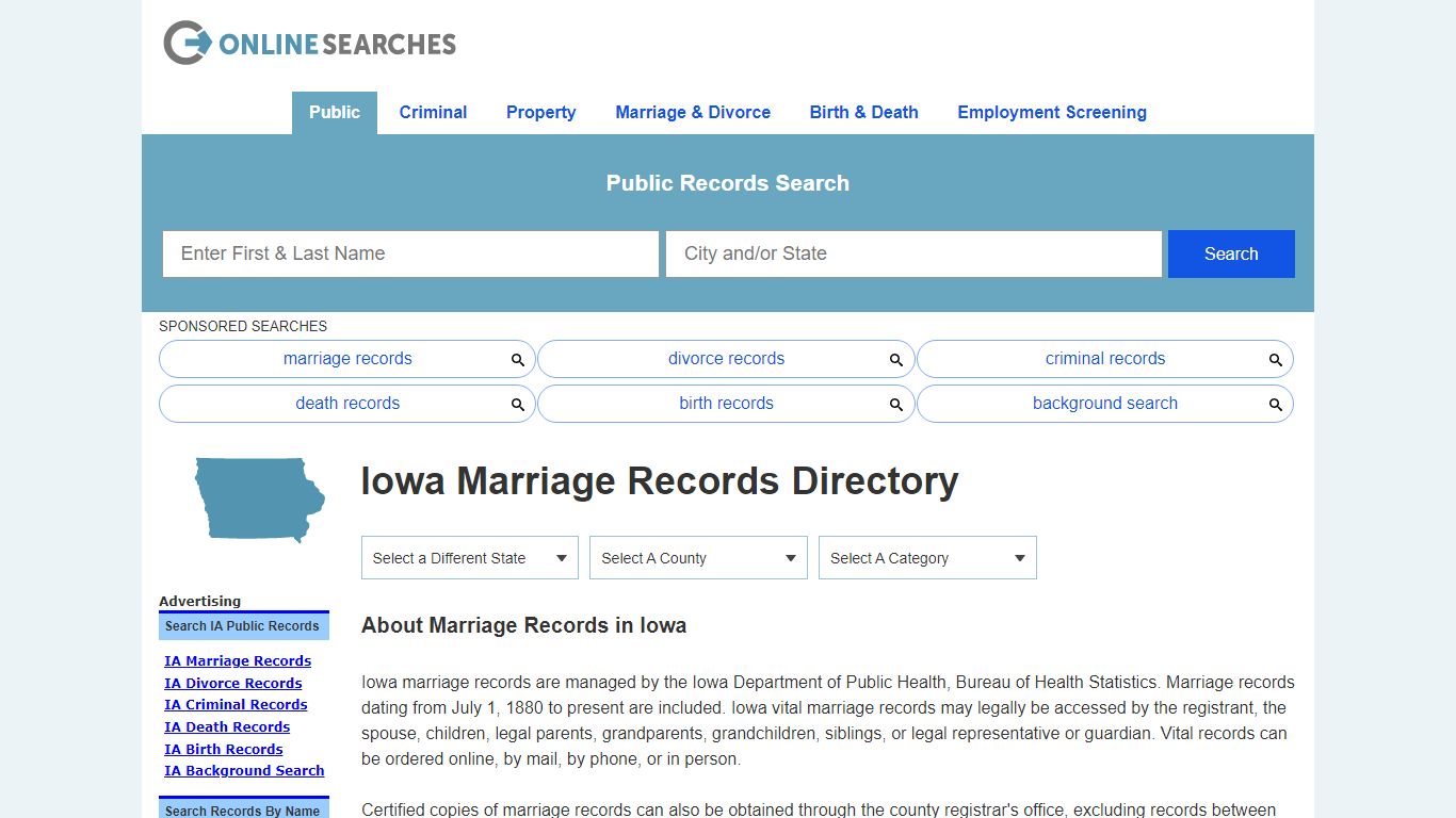 Iowa Marriage Records Search Directory - OnlineSearches.com